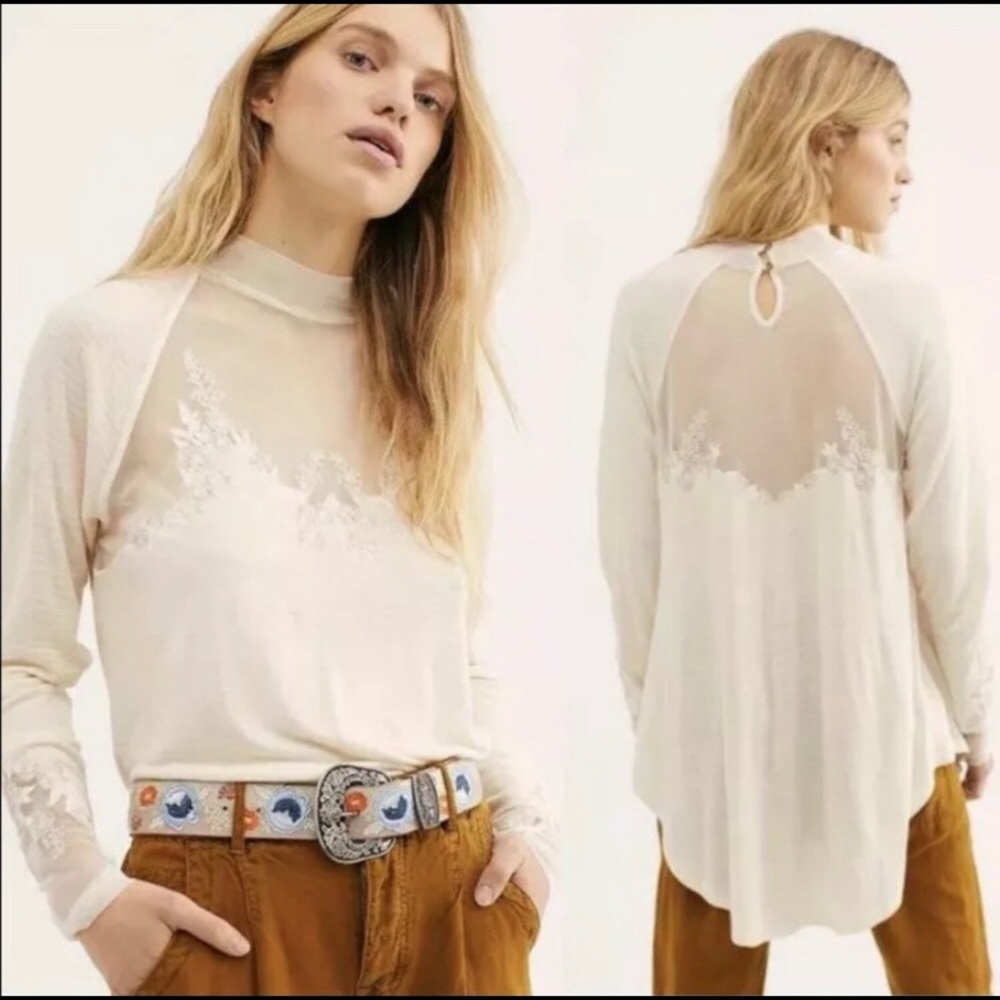Free People Mesh Embroidered Small Longsleeve